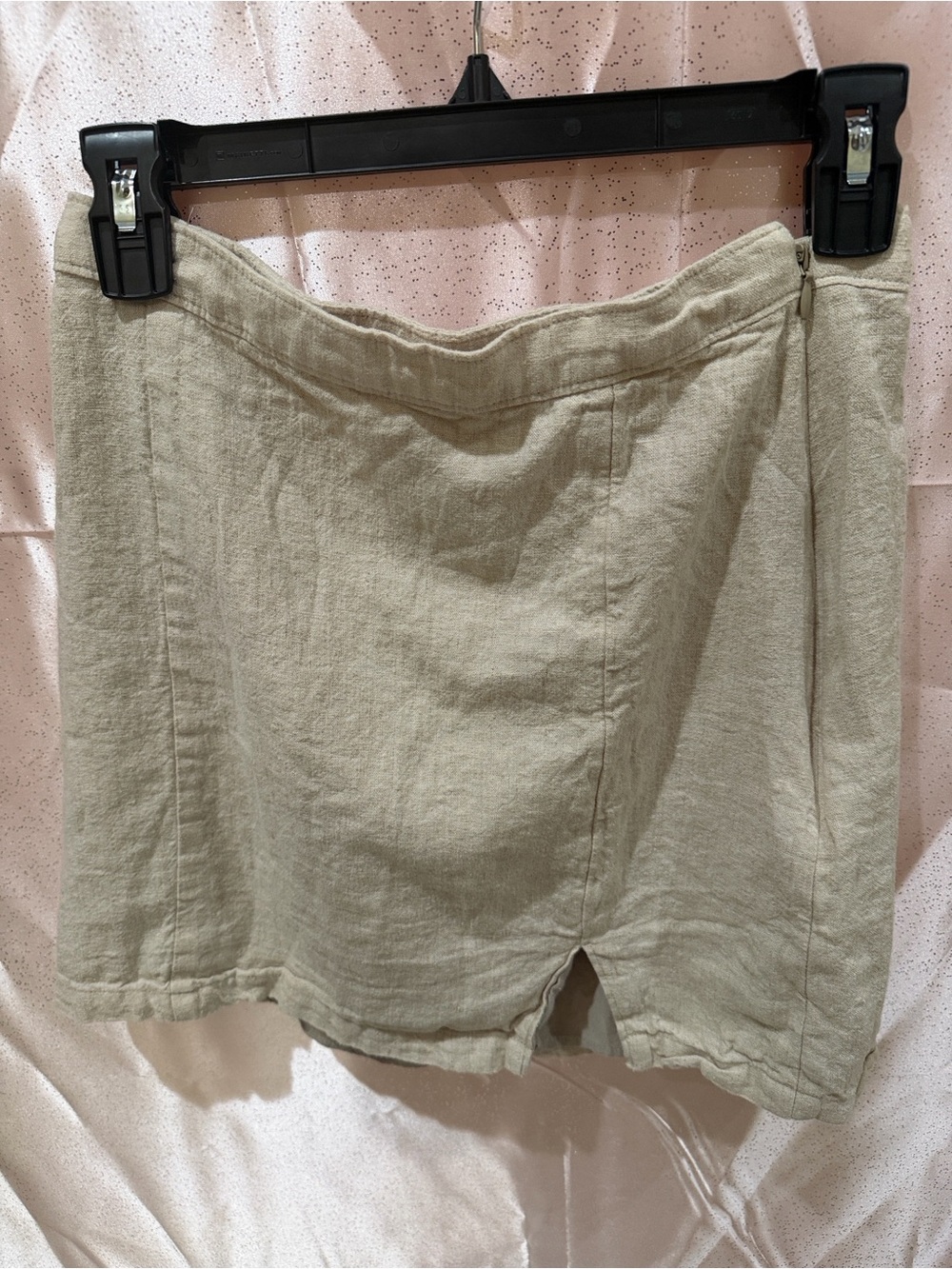 Abercrombie & Fitch Linen Blend Mini Skirt Oatmeal Cream Front Slit